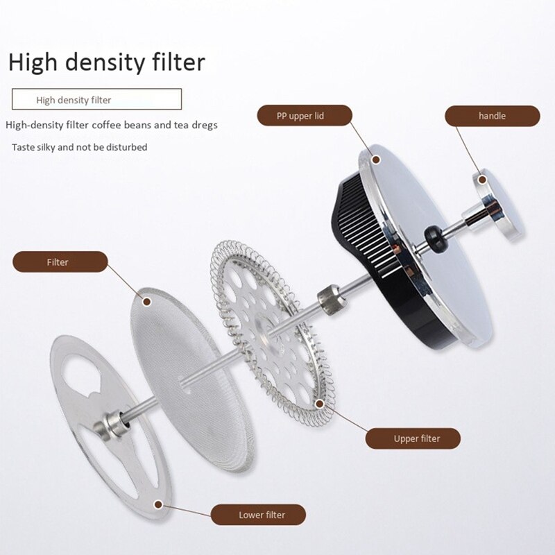 Prasa francuska ze stali nierdzewnej, z ekranami filtracyjnymi, kawiarka robić domowej kuchni/biura i ekspresu robić kawy, 600ML