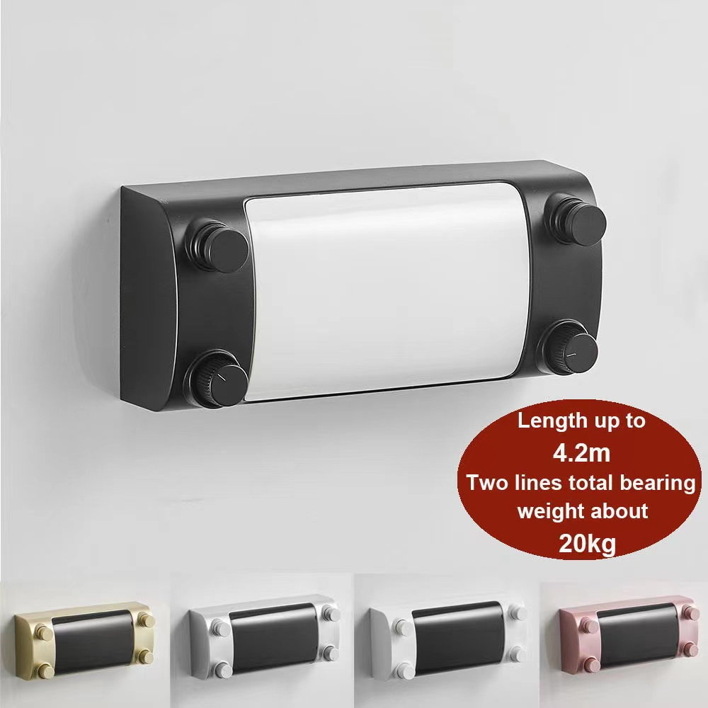 Retractable Clothesline Black/Silver Steel Wire Double Row Indoor Laundry Hanger Dryer Invisible Clothes Drying Rope Simple Rack