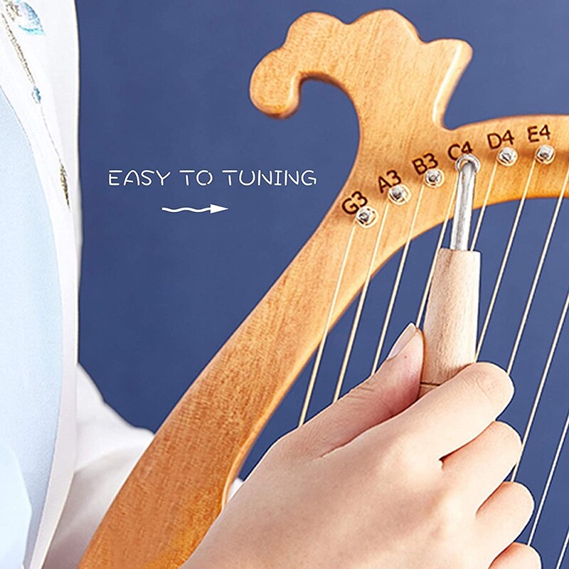 Lyre Harp,Greek Violin,16 Wooden String Harp Solid Wood Mahogany Lyre Harp with Tuning Wrench for Music Lovers Beginners