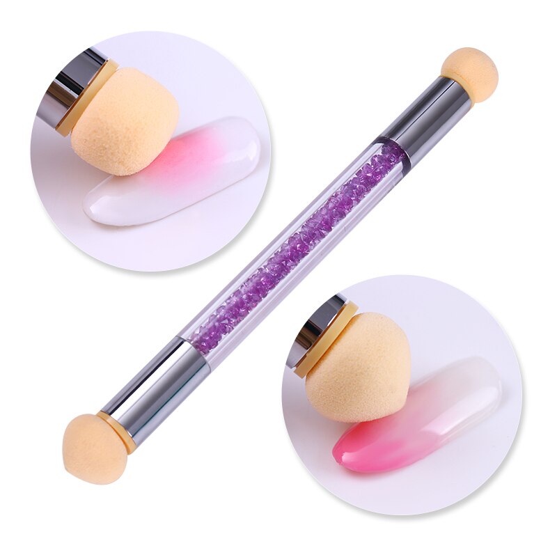 Dobbelt-endet neglebørste sæt gradient skygge pen prikkede børste svamphoved rhinsten håndtag manicure negle kunst maleværktøj: 4
