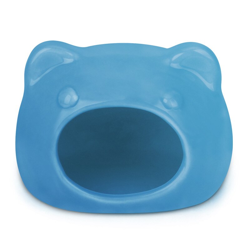 Casa de hámster, casa de cerámica para mascotas, casa para dormir, refrigeración, calor , Universal, duradero, bonita Imagen de gato, casas de Chinchilla: Blue ceramic / L