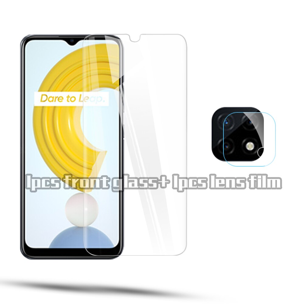 Caso para realme c21 cubierta 3in1 lente de la cámara de vidrio protector para realme c 21 21c realmy c21 transparente funda del teléfono del Silicona coque: for realme c46s / front glass and lens