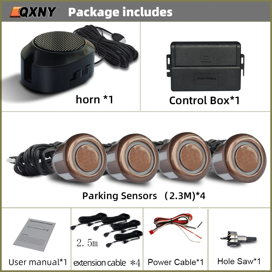 Front Parking Sensor Kit Auto Parktronic Vehicle Assistant System Buzzer Alarm Volume Can be Adjusted Universal: Orange