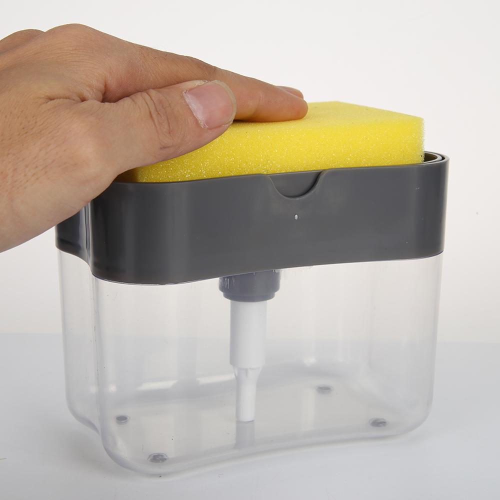 2- i -1 abs såpearrangør pumpe manuell trykk væske dispenser beholder med svamp stativ til kjøkken dårlig tilbehør tilbehør sett