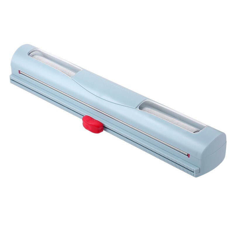 Plastic Food Wrap Dispenser with Slide Cutter Adjustable Cling Film Cutter Preservation Wall-Mounted Storage Box with Suction: blue