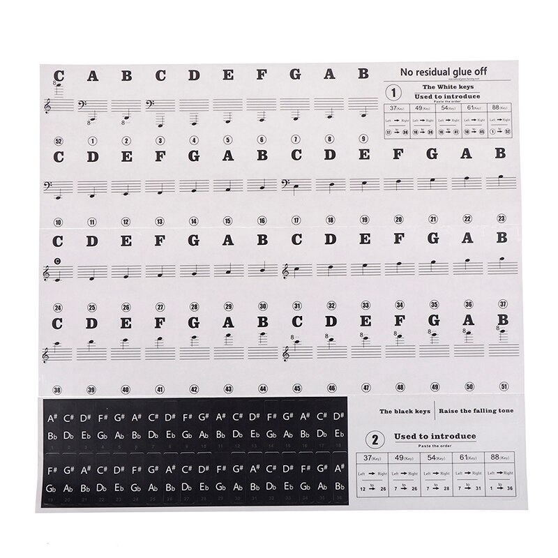 Pegatinas de teclado de Piano Electrónico, calcomanía sobre música, etiqueta, calcomanía de nota, 49, 54, 61 y 88 teclas: Negro