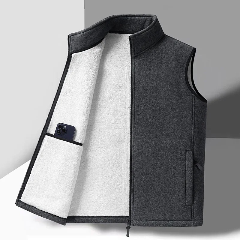 Gilet doublé polaire pour hommes, vêtements de papa décontractés, chauds, vêtements d'extérieur d'automne et d'hiver, coupe ample, veste confortable en mousse à particules