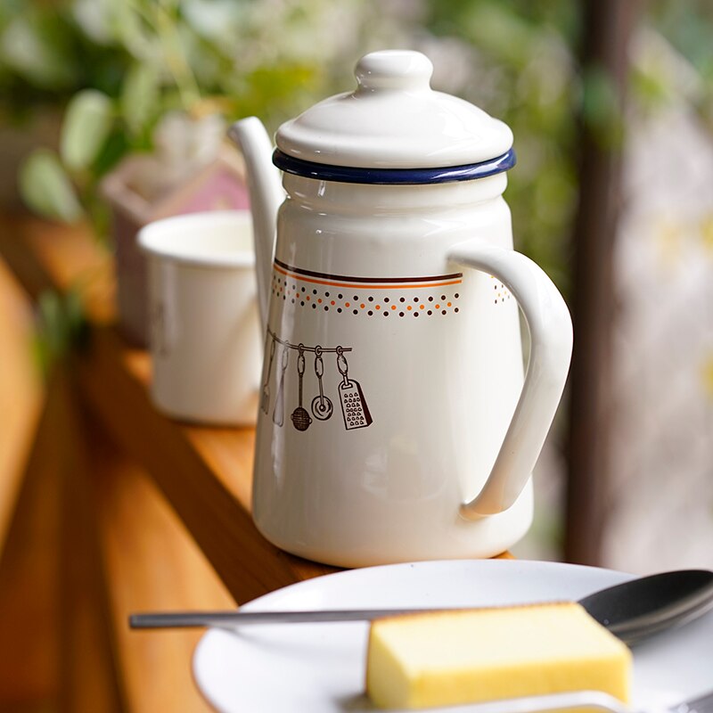 1100ML Japanese Pour Over Drip Coffee Kettle Enamel Heatable Water Tea Pot Pitcher Cafetera Barista Milk Jug For Induction Gas