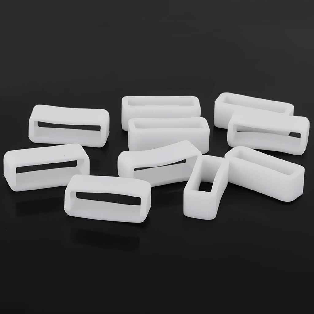 10 pièces montre bracelet boucle cerceau noir PVC Silicone caoutchouc boucle support de retenue 20mm: White 18mm