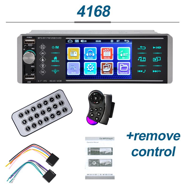 Radio con GPS para coche, reproductor Mp5, 1din, táctil, RDS, AM, FM, 4 USB, 5,1/4 pulgadas, interconexión bidireccional, compatible con Android 10, Mirrorlink: 4168A with remote