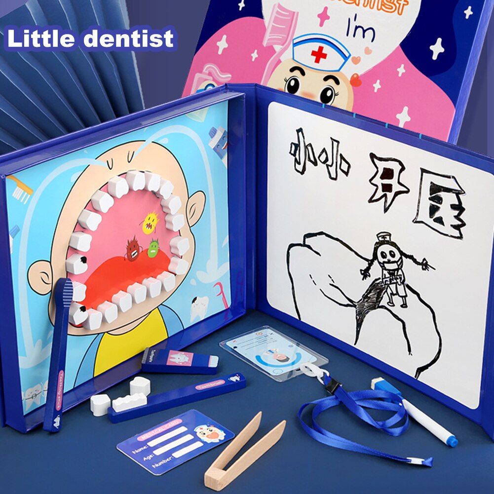 Hout Simulatie Tandarts Set Vroege Onderwijs Pretend Play Dental Puzzel Speelgoed Grappig Tandheelkundige Model Kit Interactief Speelgoed #38