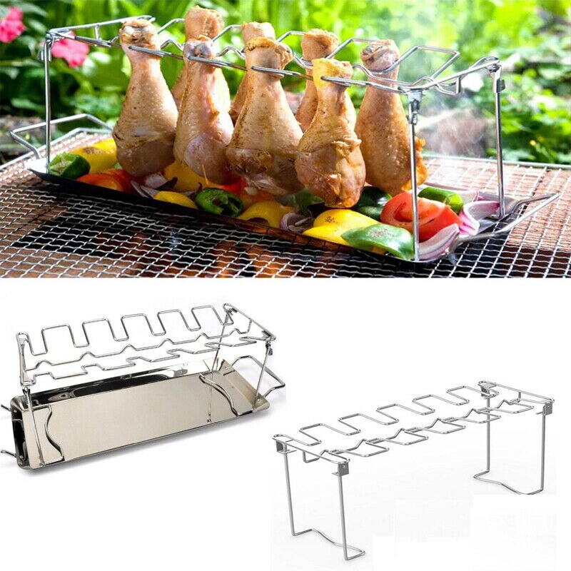 Faroot multi-purpose 14 fack kycklingbensvinge trumsticksställ ugn bbq grill rostfria hopfällbara grillställ