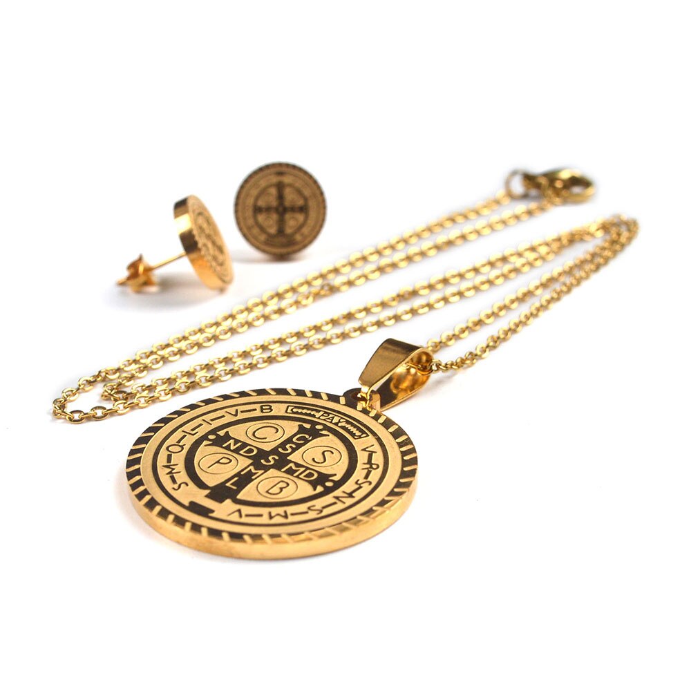 Benedictus Golden Rvs Religieuze Vrouwen Ketting Earring Sets