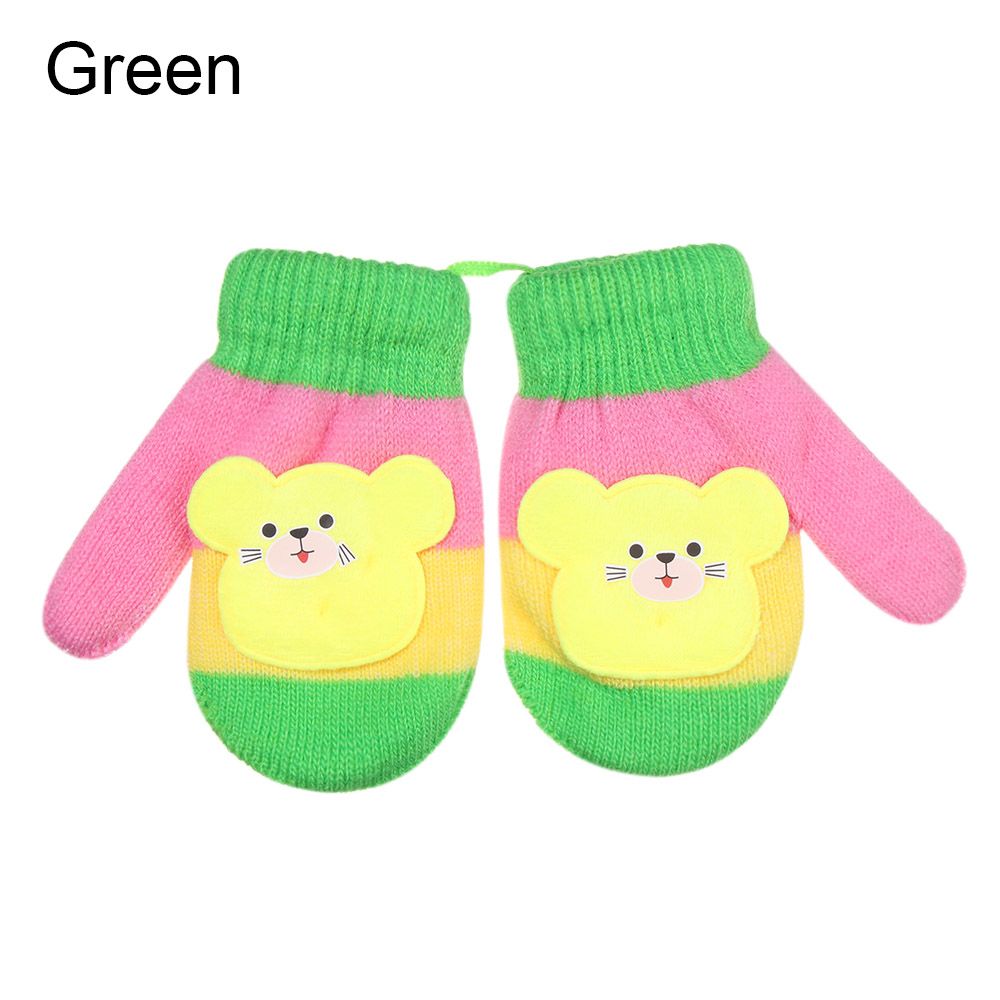 Guantes de lana con cuerda para niños y niñas de 0 a 3 años, manoplas de punto, guantes de invierno: green