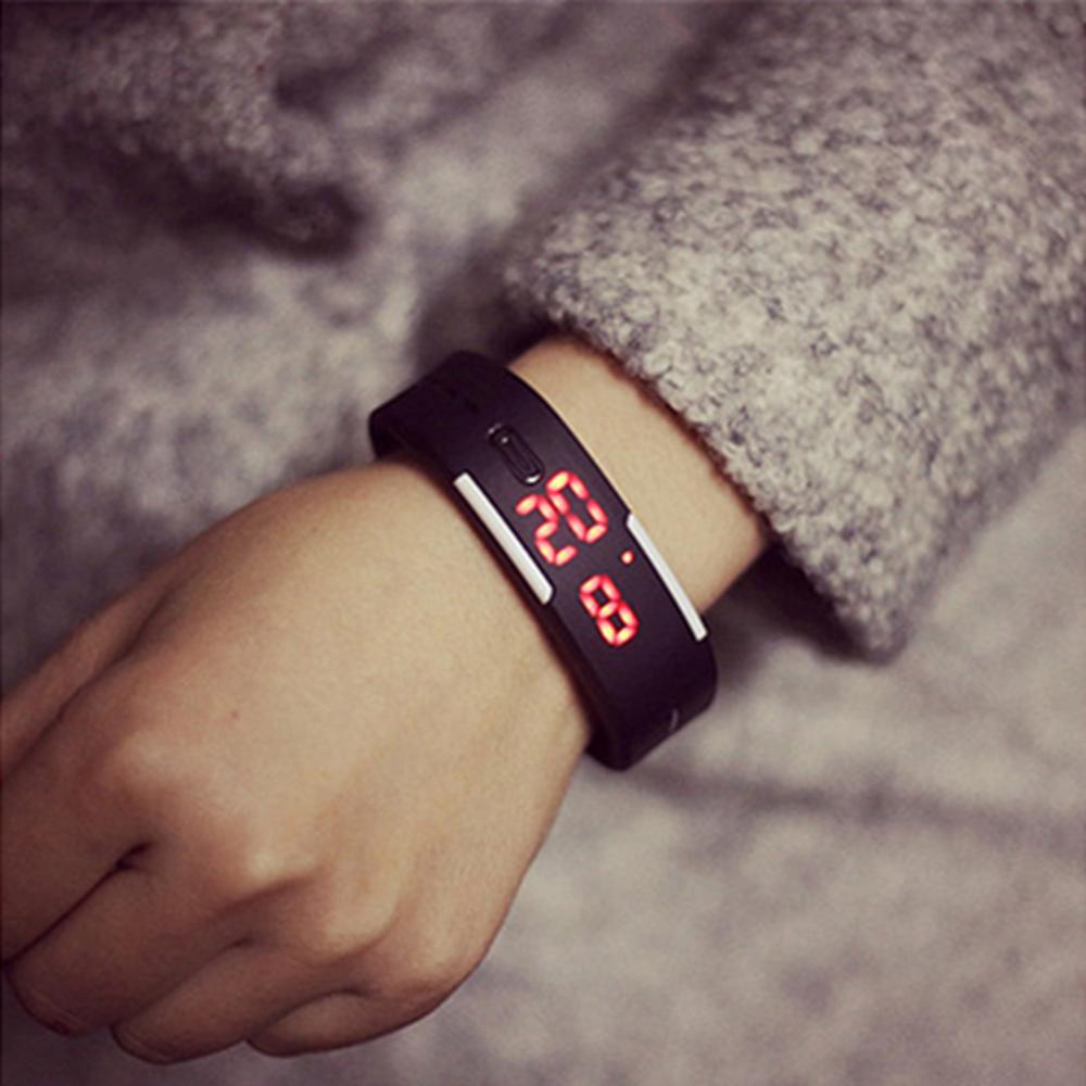 Montre-bracelet numérique en silicone pour hommes et femmes, LED rouge, bracelet de sport, montre-bracelet tactile,