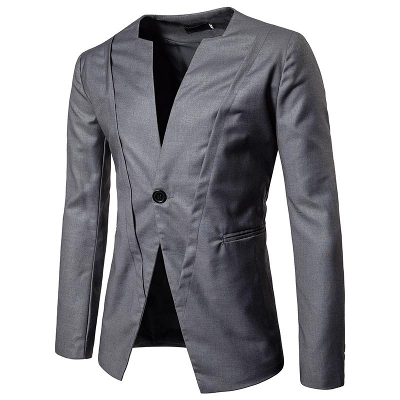 Trajes de negocios de un botón de para hombre, traje de boda de comercio exterior para hombre, Otoño, sin cuello, ropa grande y alta XXL: Gray Blazer Men / M