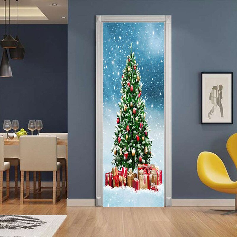 Christmas Tree Festival Removable Sticker Porte Wallpaper For Glass Shower Doors/ Toilet Door 200 X 77cm Wall-sticker