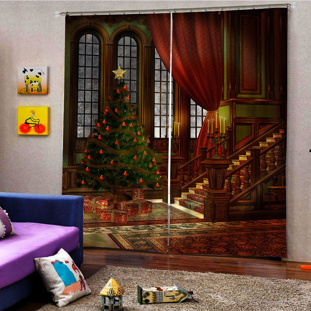 Cortinas navideñas de efecto 3D con ganchos, Juego de 2 paneles y 10 colores, cortinas de tela de poliéster para ventana, pantallas para puerta, decoración para el hogar: Púrpura