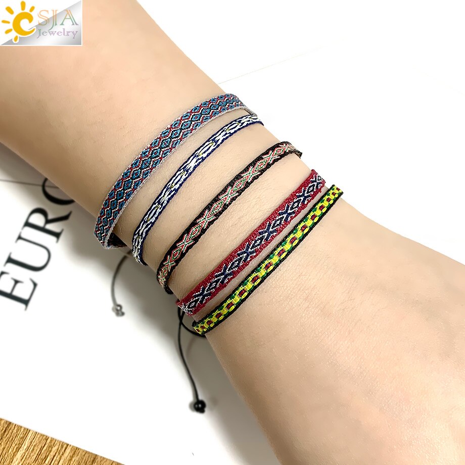 CSJA 5pcs/Lot Braided Bracelets Set Colorful Weaving Cotton Rope Chain Thread String Adjustable Cord Bracelet Boheme Femme S722: A