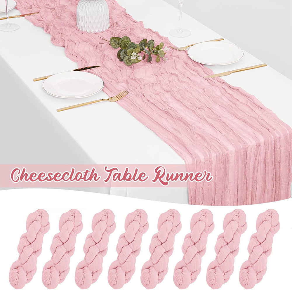 Rosa boho ostduksduk löpare halvtransparent gasvävtyg babyrosa löpare bröllop födelsedagsfest babyshowerdekorationer