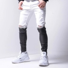 Mannen Mode Skinny Stretch Denim Slim-Fit Ripped Broek Mannen Jeans Patch Bedelaar Broek Jumbo Size s-3XL