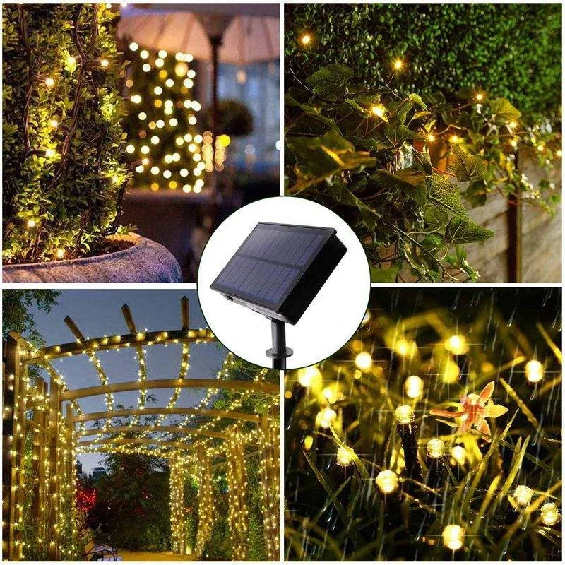 Guirnaldas de luces alimentadas por energía Solar para exteriores, guirnalda de calle impermeable para jardín, casas, decoraciones navideñas, cadena de tira de luces, 50/100/200