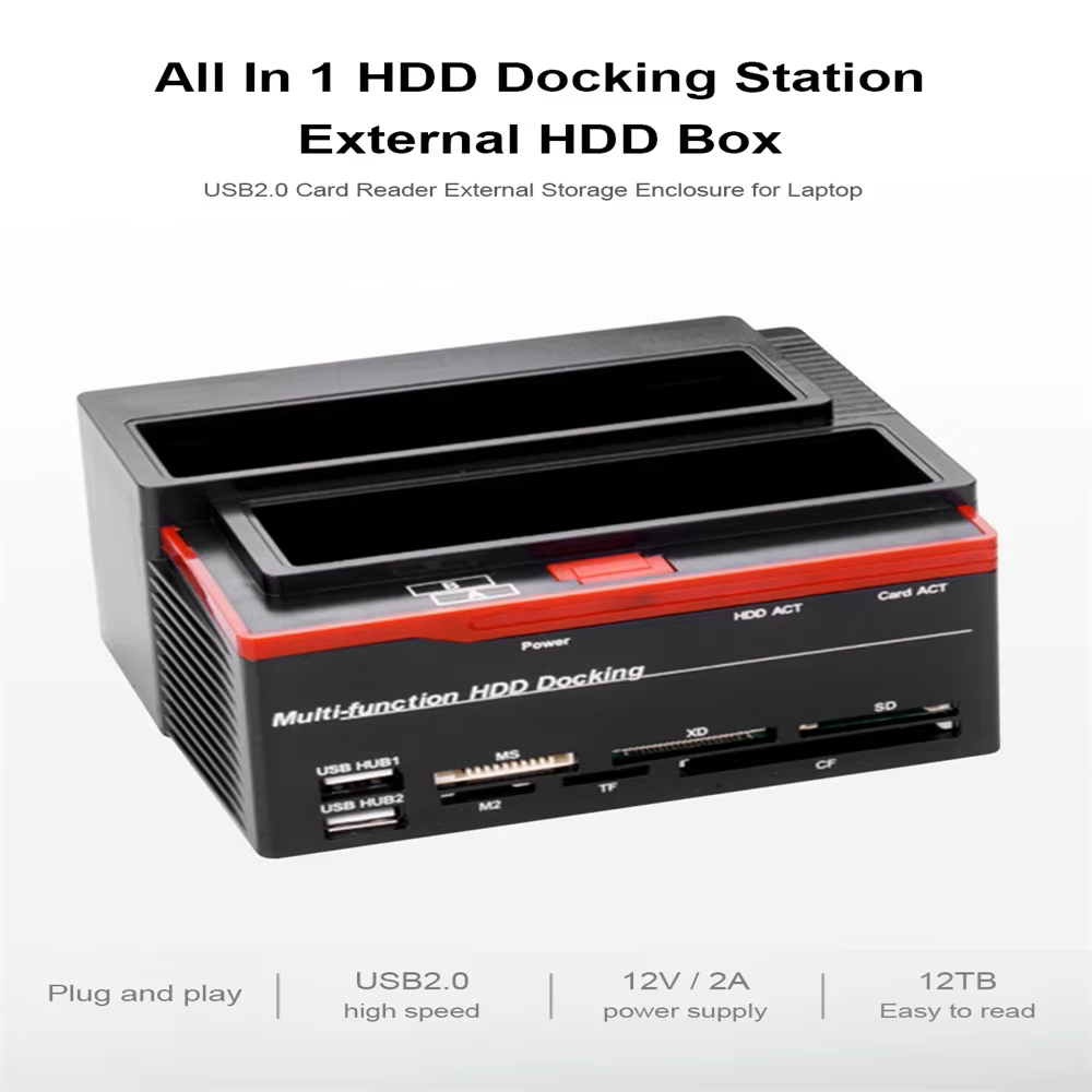 2.5/3.5" SATA IDE HDD Docking Station Clone HDD Enclosure USB 2 Ports USB 2.0 Type C Hub MS/M2/XD/CF/SD/TF Card Reader
