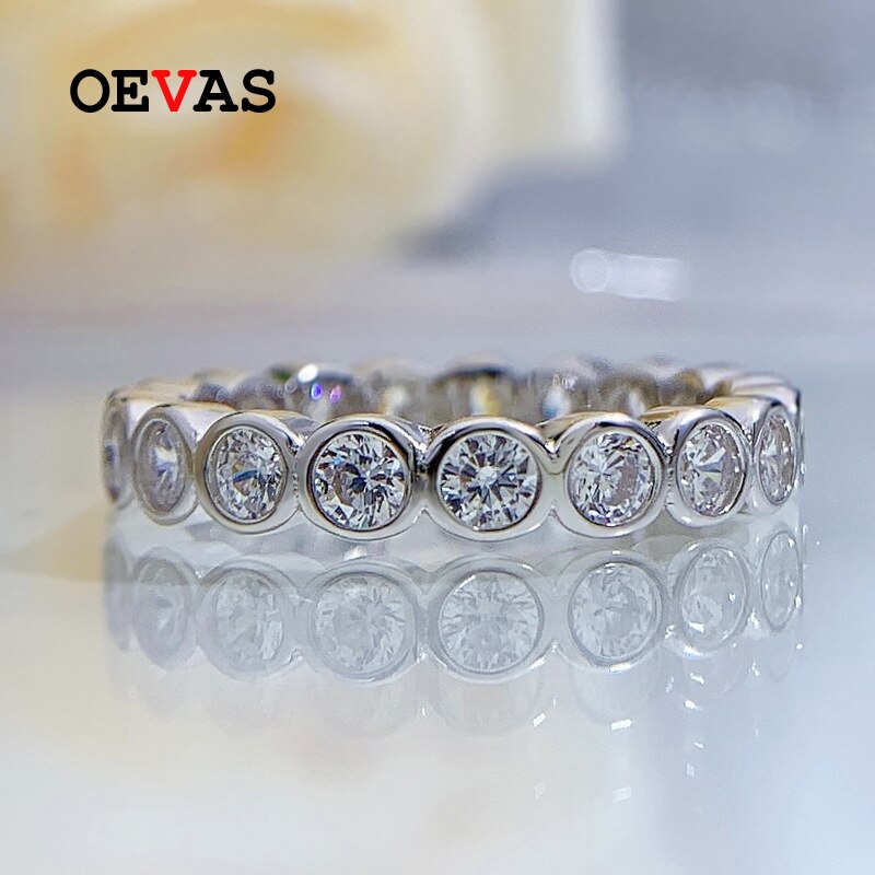 Oevas 100% 925 Sterling Zilver Volledige Ronde Hoge Carbon Diamond Ringen Voor Vrouwen Sparkling Wedding Party Fijne Sieraden