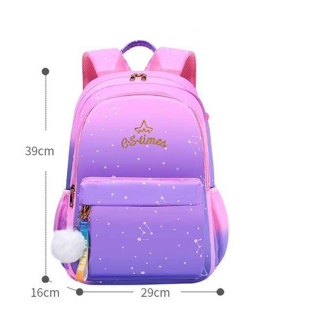 Kinderen Schooltas Meisje Kids Satchel Primaire Borduurwerk Rugzak Gradiënt Kleur Star Moon Mochila Tiener Regenboog Schooltas: 005-3