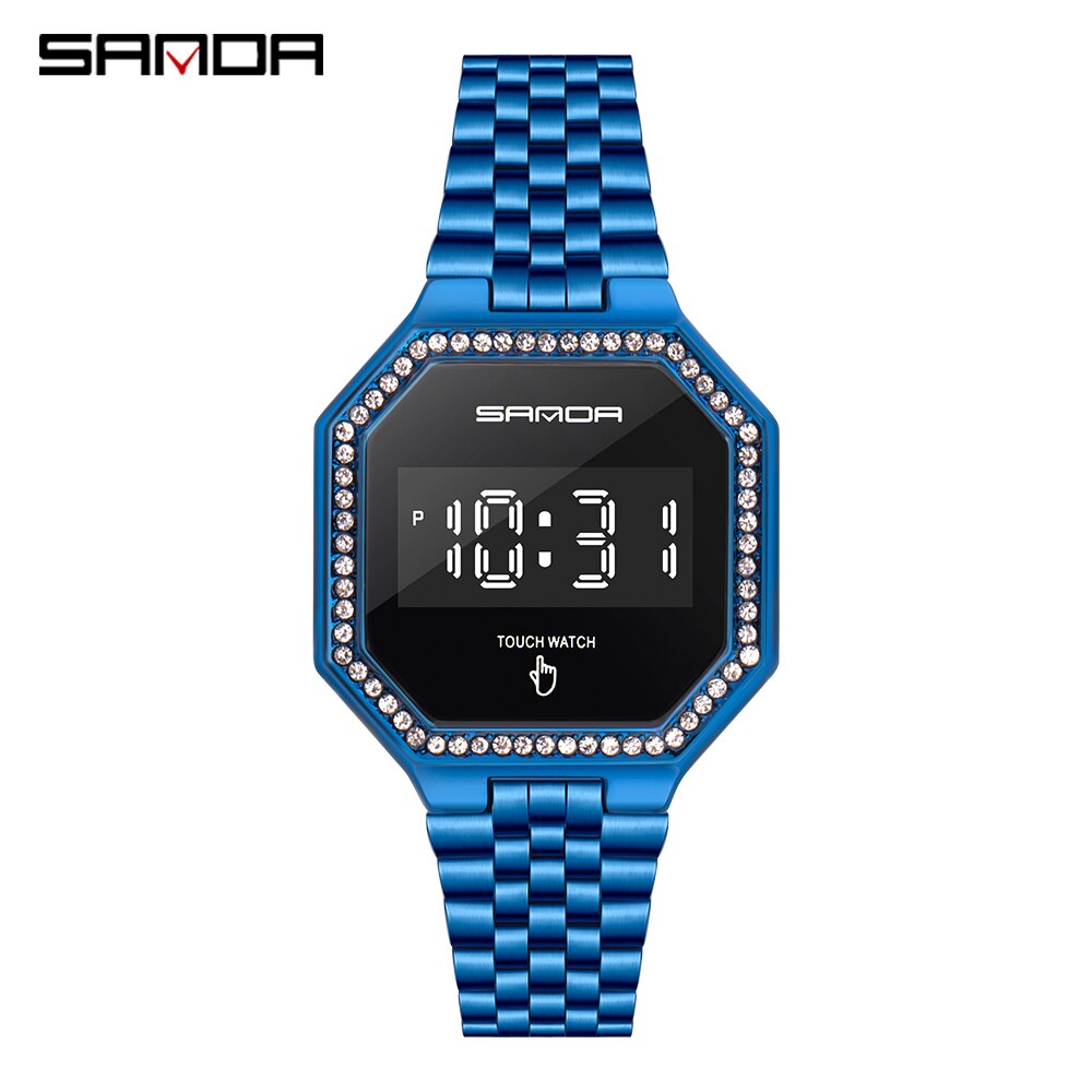 Mannen Horloges Sport Stalen Band Waterdicht Mode Elektronische Touch Screen Led Digitaal Horloge Heren Horloge Relogio Masculino: Blauw