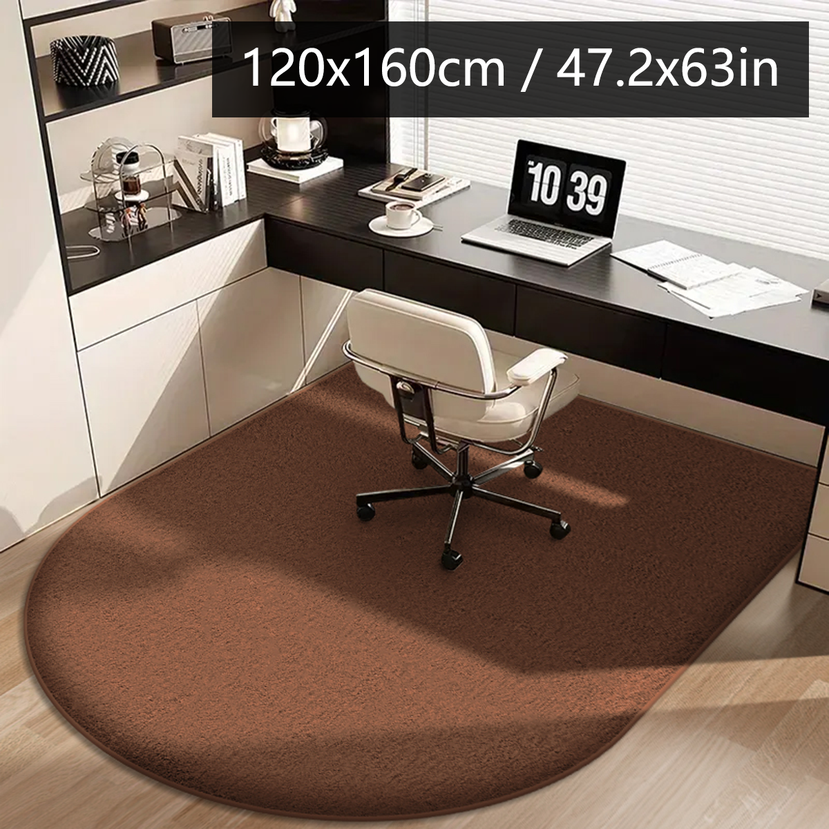 Solid color computer chair mat flannel floor mat thickened desk swivel chair arched carpet study soft dressing table foot mat: SKY BLUE