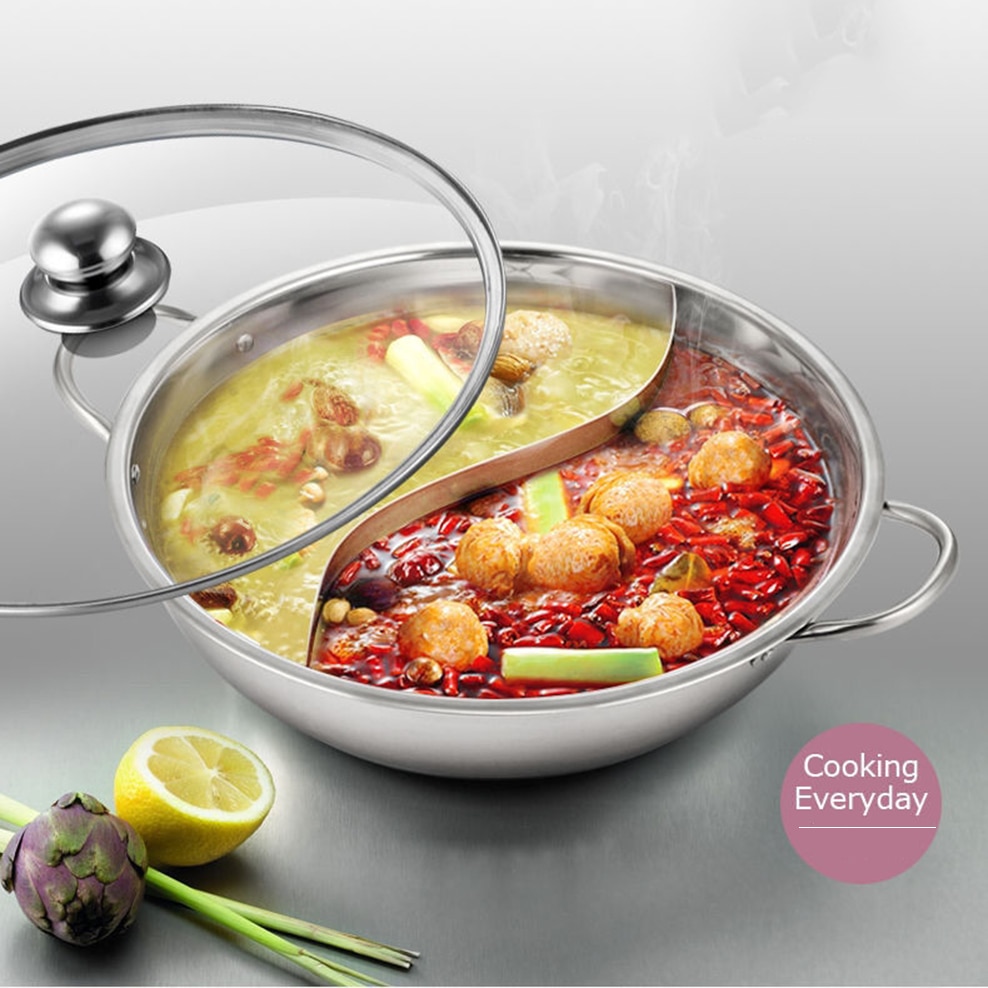 Stainless Steel Pot Hotpot Induction Cooker Gas Stove Compatible Pot Kitchen Cookware Soup Cooking Pot Twin Mandarin Duck Pot