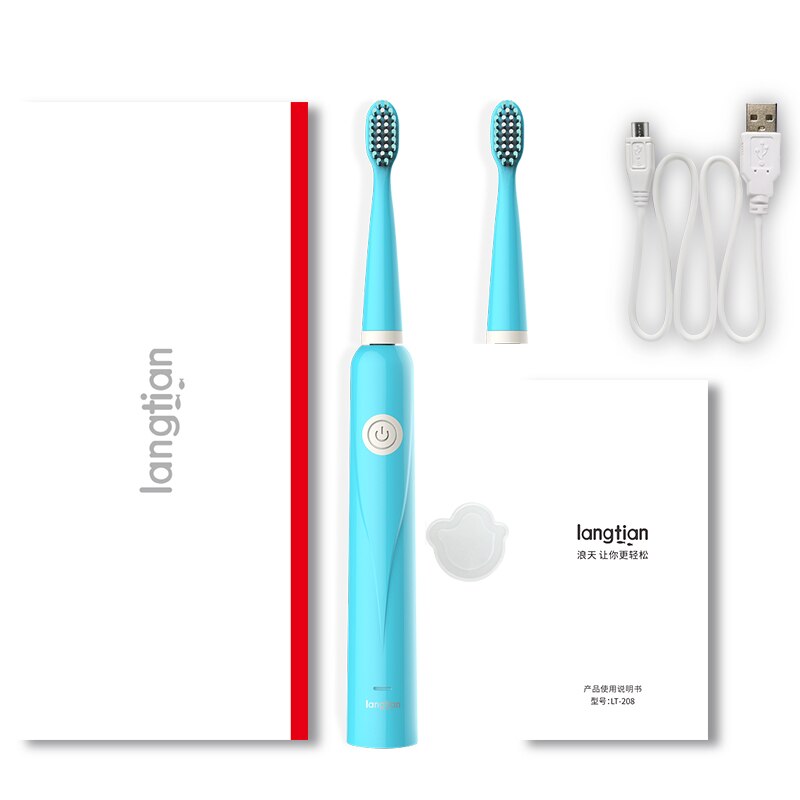 Electric Toothbrush For Children Kids Adults 5 Modes Ultrasonic Toothbrush Travel Rechargeable Sonic Tooth Brush 4 Heads LT-Z08A: Blue 2 Heads