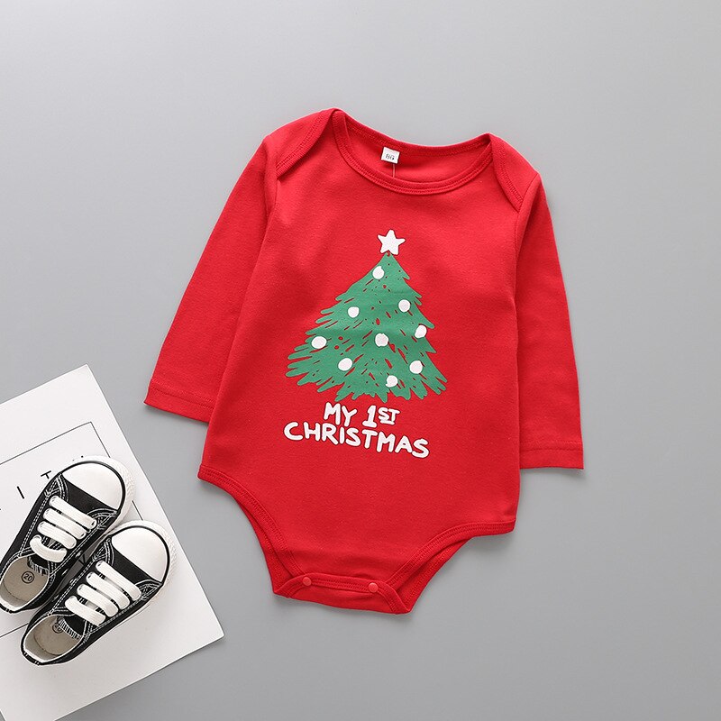 Langærmet nyfødt baby jul bodysuit bomuld spædbarn småbørn baby drenge piger jule jumpsuit et stykke tøj  ds19: F / 18m