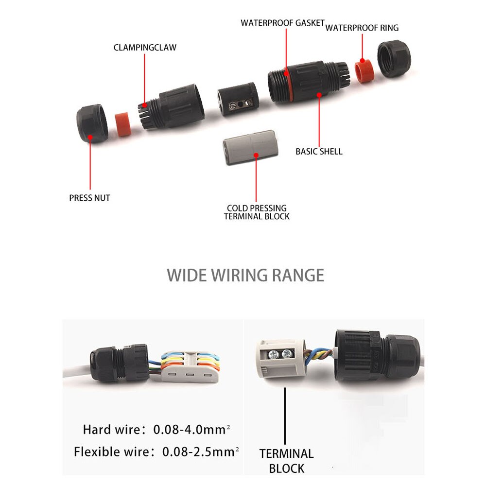 IP68 Industrial Electrical Waterproof Wire cable Connector 2 pin 3 pin Outdoor Plug Socket Straight Quick Screw Connection