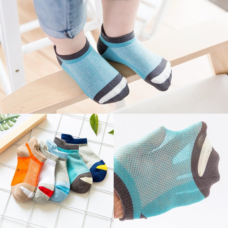 Crianças com meia infantil primavera verão verão meninos e meninas meias de malha de algodão casual 5 tamanhos