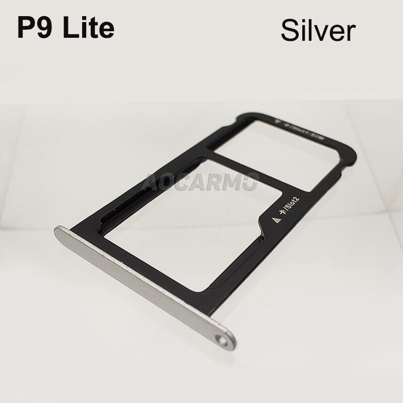 Aocarmo SD MicroSD Holder Nano Sim Card Tray Slot For Huawei P9 EVA-AL00 P9 Lite Replacement Part: P9 Lite Silver