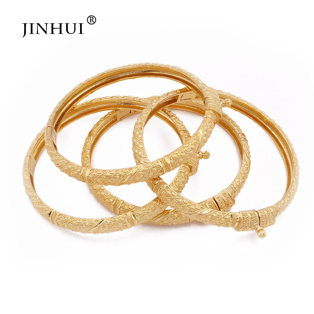 24K gold color can open bangles jewelry Ethiopian African Dubai Indian bracelet wedding for women bracelets: only 4 pcs