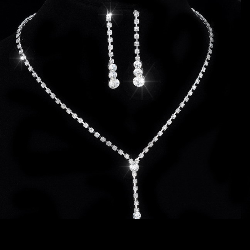 Silver Color Crystal Tennis Choker Necklace Set Earrings Factory Price Wedding Bridal Bridesmaid African Jewelry Sets: 14F2AF045