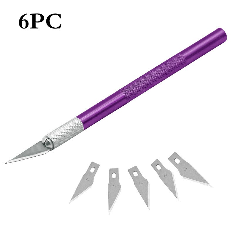 Cortador de bisturí antideslizante, cuchillas de acero inoxidable para manualidades, reparación de PCB, películas de cuero, herramienta multiusos DIY, 6 uds.: plum