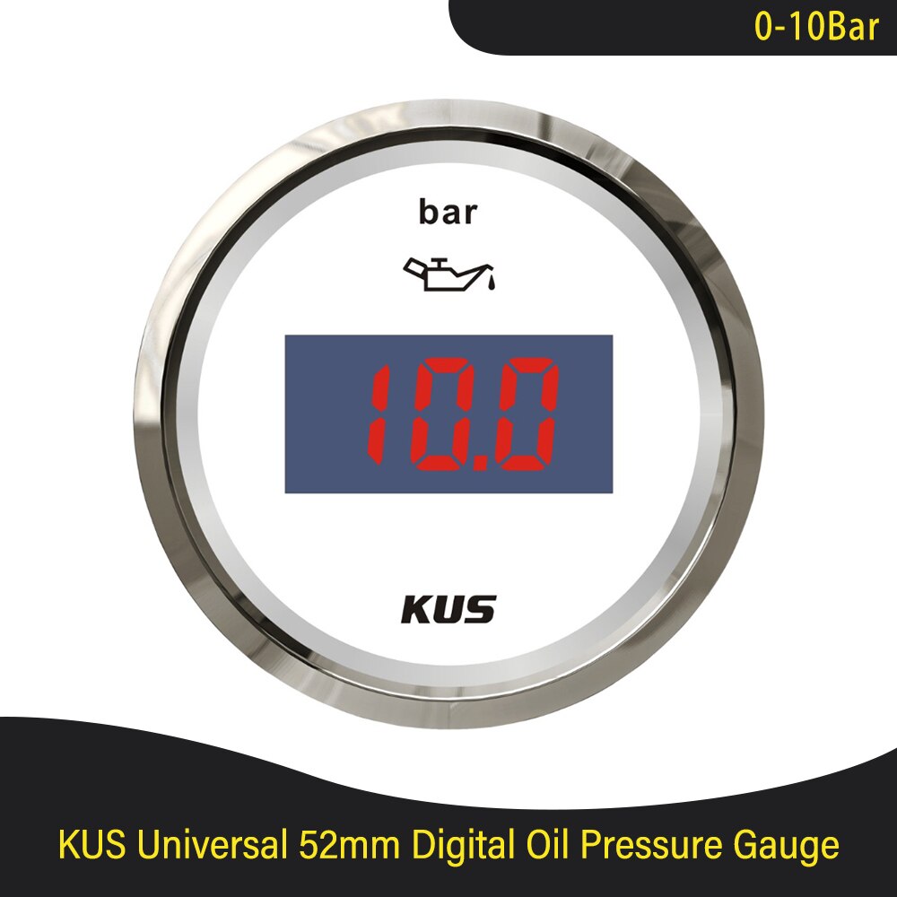 Kus 52mm oljetrykkmåler måler 0-5 bar (0-75 psi ) 0-10 bar (0-145 psi) med rød/gul bakgrunnsbelysning for båt bil lastebil  rv 12v 24v