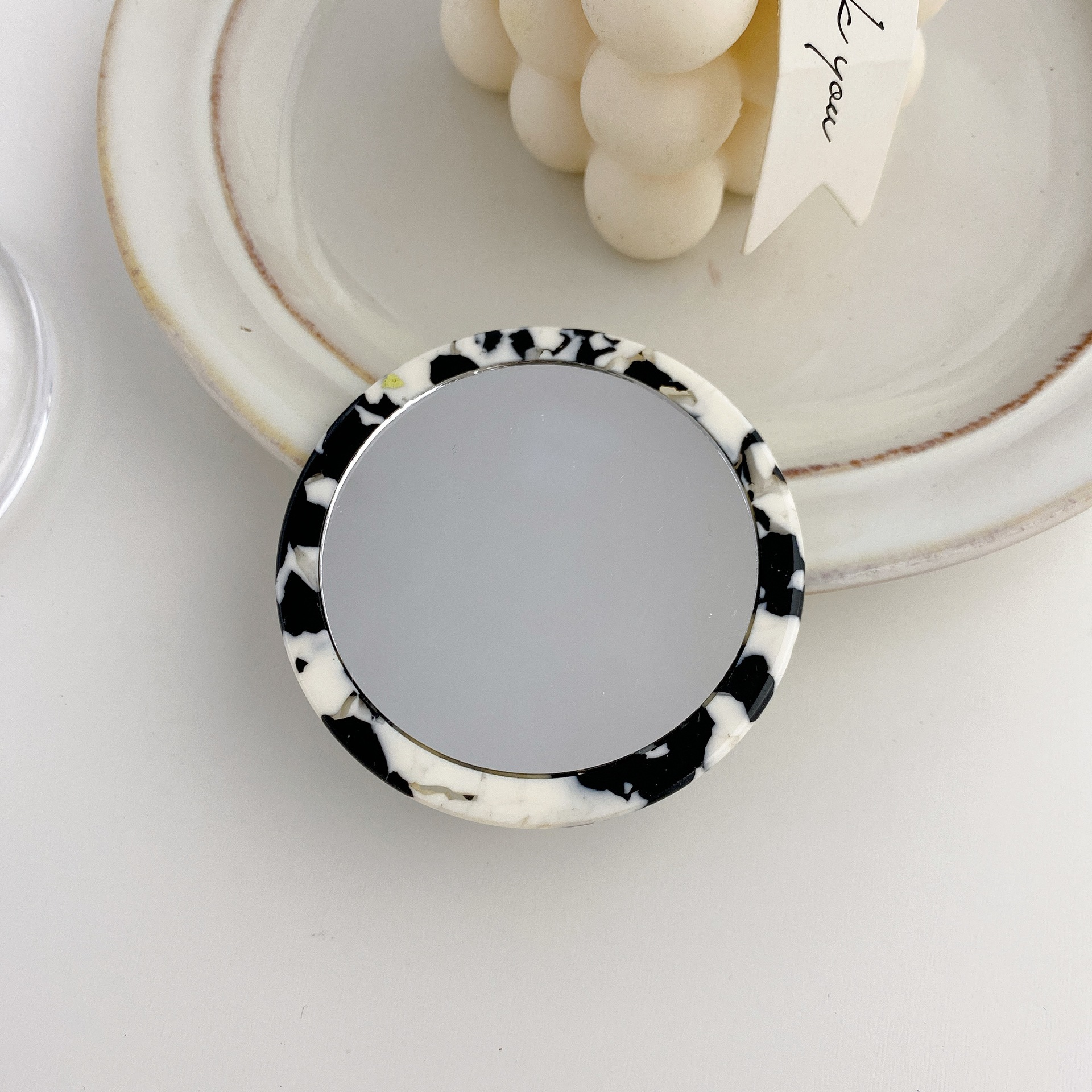 Miroir géométrique rétro en plaque d&#39;acide acétique, coréenne, petit miroir rond Portable, maquillage quotidien, petit miroir Portable