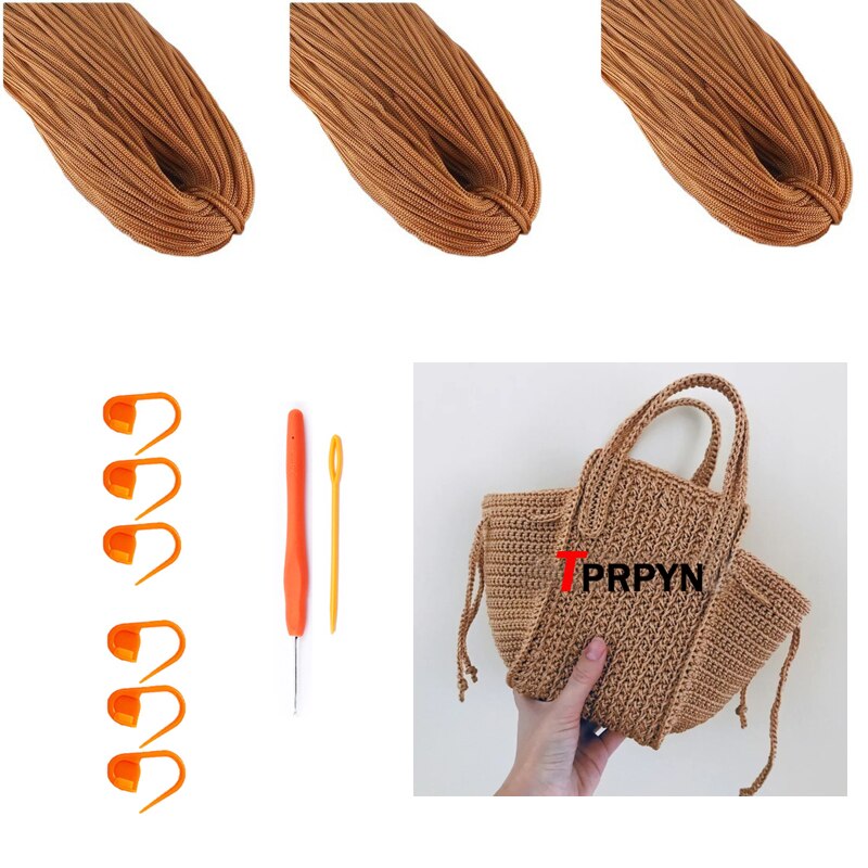 TPRPYN – sac trapèze avec crochet en fil, kit de bricolage, grand ensemble de sacs à main en tricot fait à la main, sac à bandoulière pour débutant: 23kaqi200g3PC