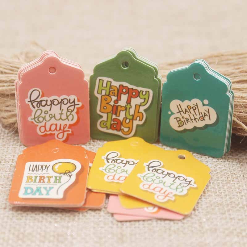 Feiluan tillykke med fødselsdagen serie dekoration tag diy fuld farve print papir label tag candy favors tag 50pc+50 reb