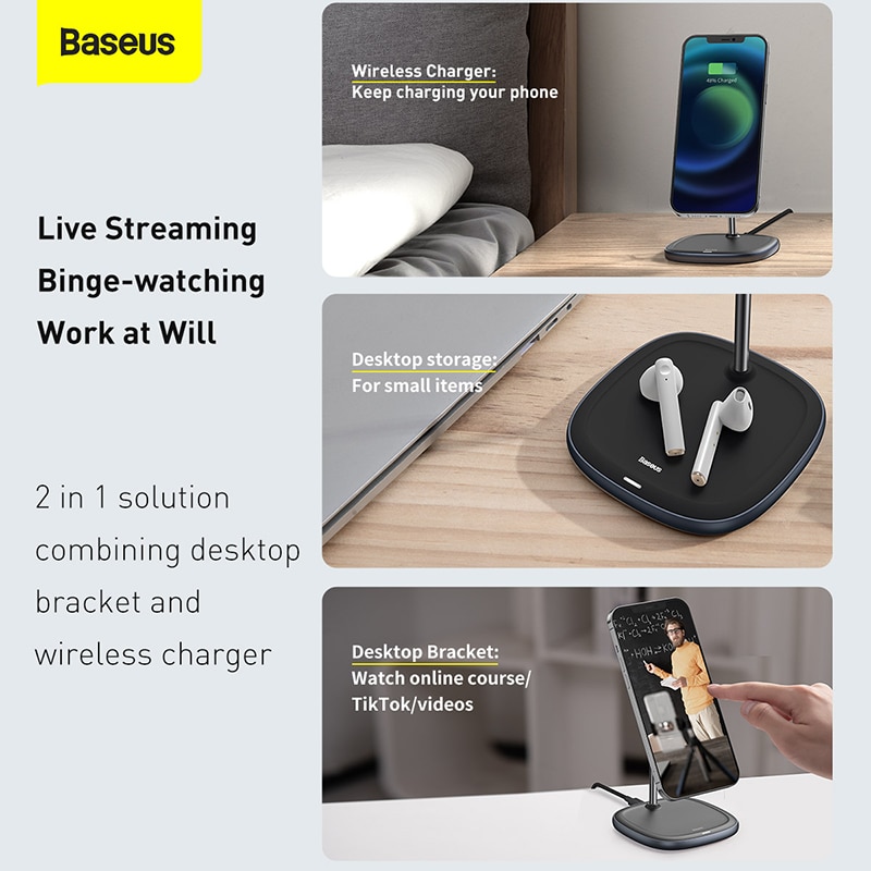 Caricabatterie Wireless da tavolo magnetico Baseus per iPhone 12 serie 13 supporto da tavolo supporto per telefono caricabatterie Wireless da 10W