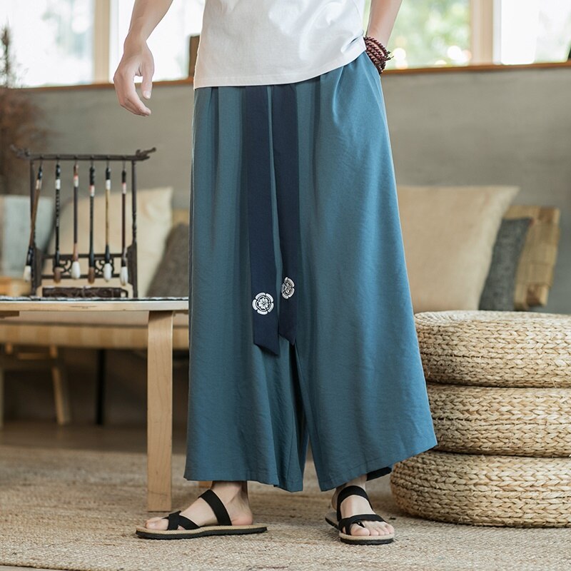 Chinese Traditionele Kung Fu Wushu Broek Kleding Voor Mannen Mannelijke Linnen Oosterse Stijl Cargo Broek Wijde Pijpen Chinese Broek 10891: 2 / M