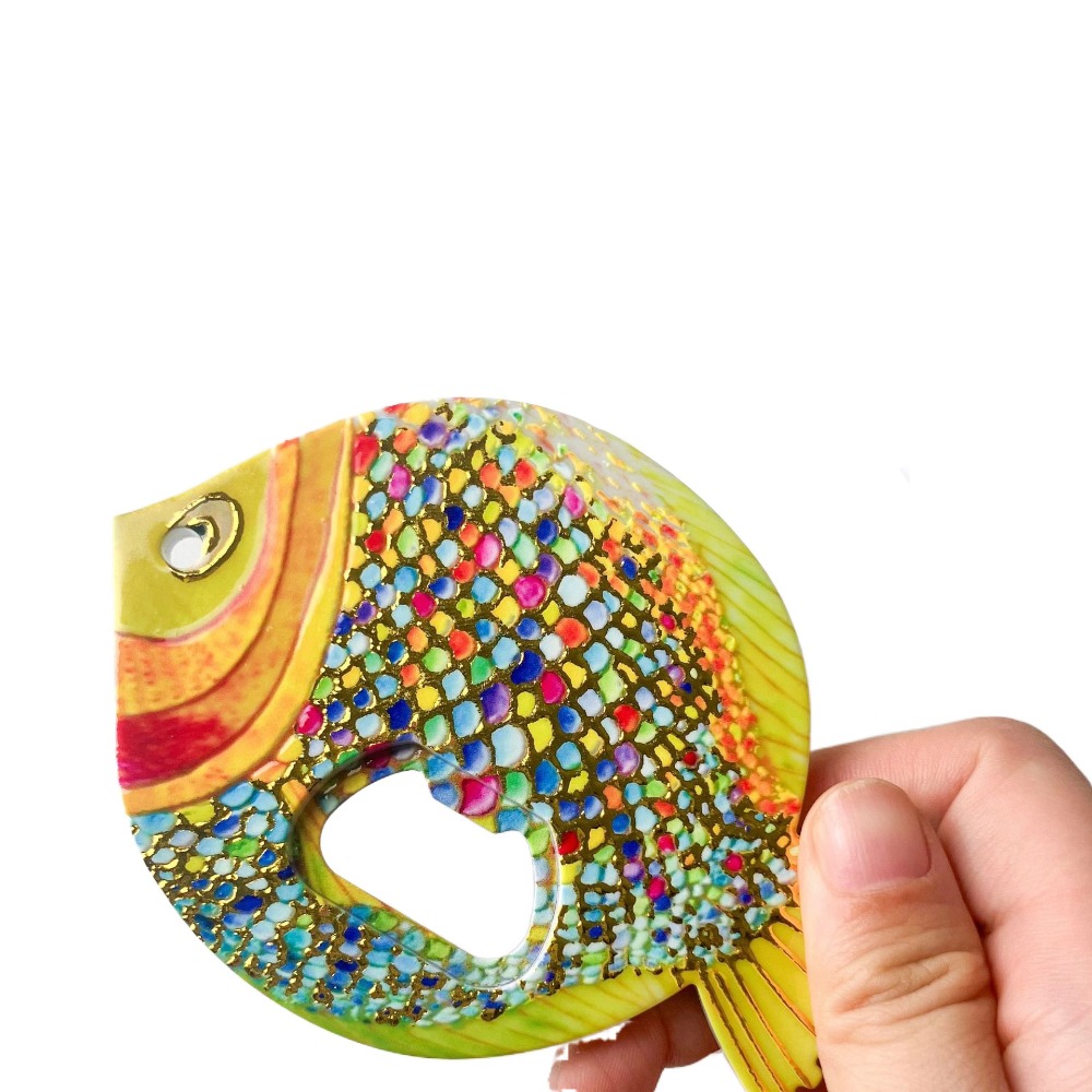 Wohnkultur Harz Fett Kopf Fisch Flasche Opener Kreative Tragbare Kühlschrank Aufkleber DIY Nette Kühlschrank Magnet Spind Schrank: YELLOW