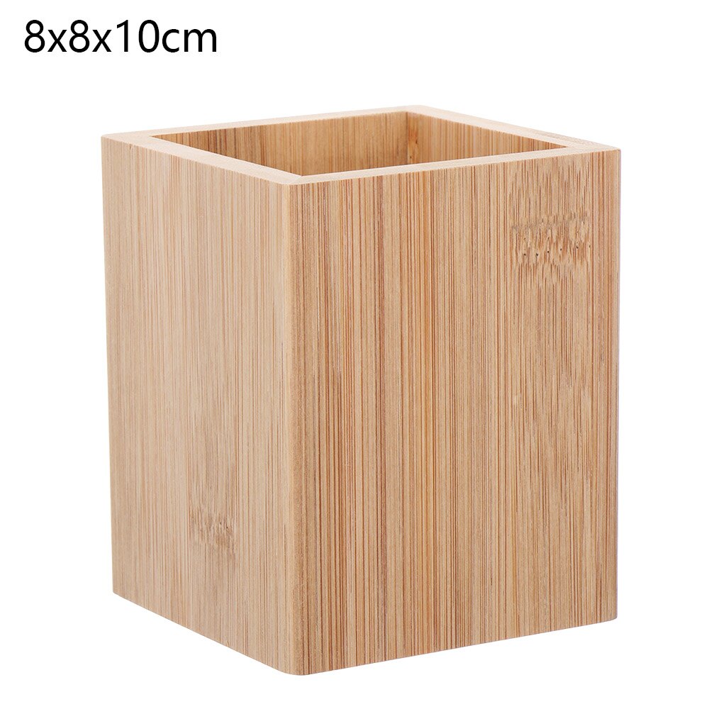 Bamboo Box Pen Pencil Holder Makeup Brush Storage Office Desktop Stationery Organizer Square Container Pen Holder: 8x8x10cm