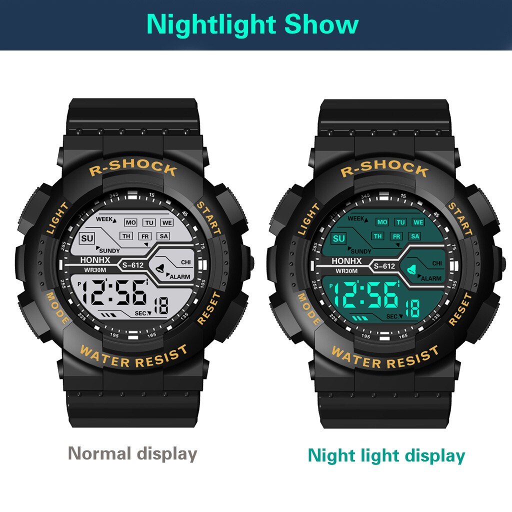 Imperméable à l'eau hommes garçon LCD chronomètre numérique Date caoutchouc Sport montre-bracelet haut de gamme montres à Quartz de luxe Relogio Masculino