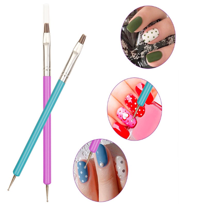 Bolígrafo de acrílico de doble uso de punta plana, punta de taladro, punta de flor, punta de punteado, bolígrafo, Gel UV, herramienta para pulir uñas
